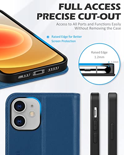 Shieldon Case For Iphone 12/12 Pro, Genuine Leather Folio Wallet Magnetic Kickstand Rfid Blocking Card Slots Shockproof Cover Compatible With Iphone 12 5G (6.1 Inch) - Royal Blue #TOP6