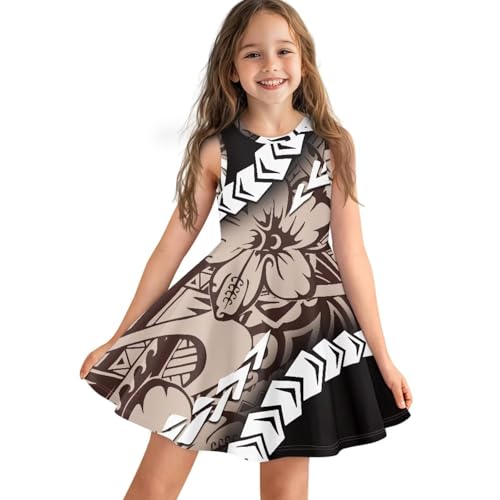 Girls Casual Dress Polynesian Tapa Puletasi Samoan Sleeveless Twirly Dresses 3-16 Years Children Party Dress