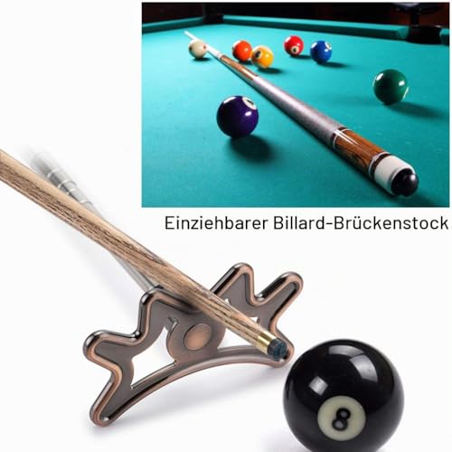 SUMNACON Einziehbarer Billard-Queuestab mit Brückenkopf, Spinnenhalter, rutschfest, für Queue, Pool und Snooker, Braun