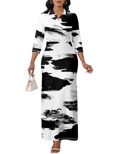 Image of PinkPatty Women's Casual 3 /4 Sleeve Polo V Neck Bodycon Maxi Dress