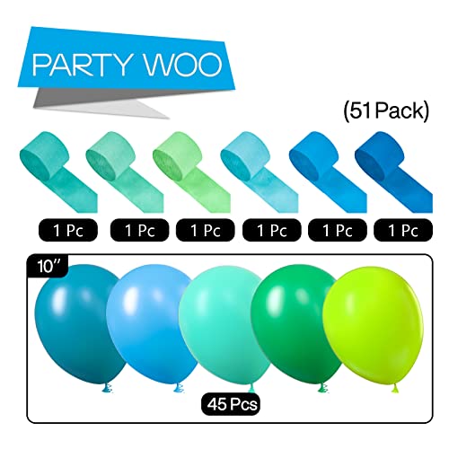 Image of PartyWoo, 51 pcs Blue Balloons and Crepe Paper for Balloon Garland, General Audience, Unisex, Birthday, Wedding Decorations