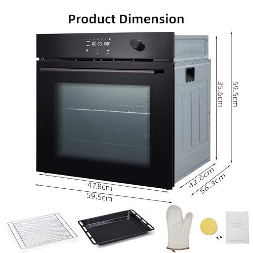 24" Built-in Electric Wall Oven, 2.5Cu.ft Capacity 3000W 240V Single Wall Oven for Kitchen Restaurant, 8 Cooking Functions &108 Automatic Recipes, Touch Control, Black