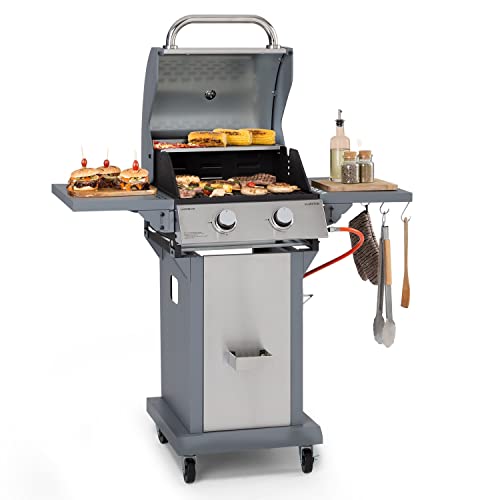 Klarstein 2-Brenner Edelstahl Gasgrill mit 7200W Leistung, Thermometer & Bodenrollen, Propan-Butan BBQ Grill für Camping, Balkon & Garten – Inkl. Grillabdeckung Klarstein 2-Brenner Edelstahl Gasgrill mit 7200W Leistung, Thermometer & Bodenrollen, Propan-Butan BBQ Grill für Camping, Balkon & Garten – Inkl. Grillabdeckung