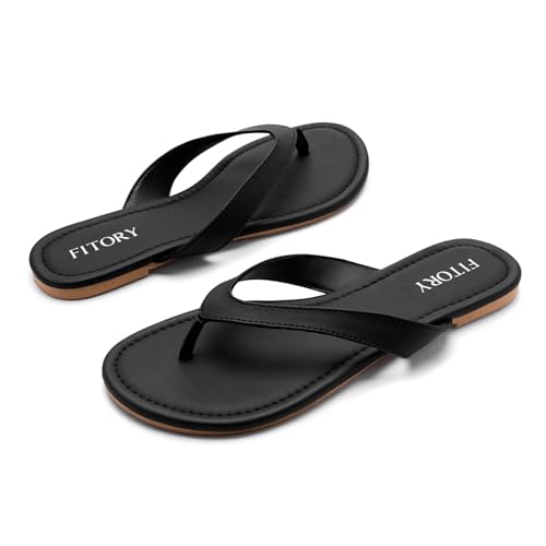 FITORY Women's Casual Flip Flops,Comfortable Thong Walking Slide,Summer Beach Flat Sandals for Indoor and Outdoor Black Size 11 — view 4