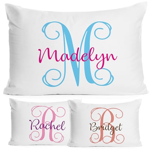Personalized Monogrammed Standard Bed Pillow Cover for Kids Nursery Room Decorative Initial Toddler and Baby Pillowcases