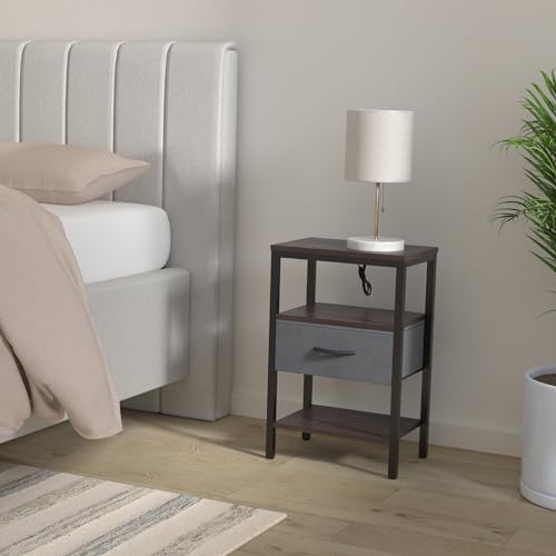 image for SUPERJARE Nightstand with Charging Station, Bed Side Table with Adjust