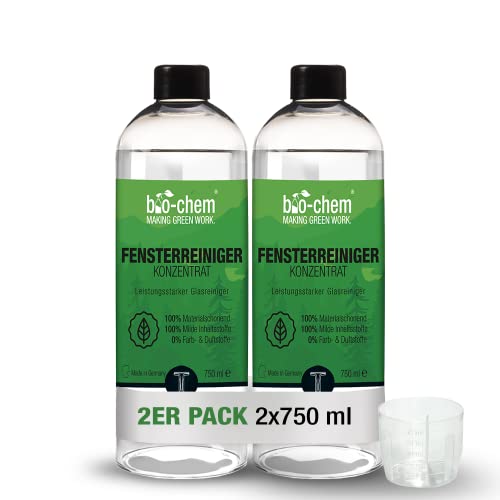 Bio-chem - Limpiador de cristales concentrado (2 x 750 ml, con vaso medidor, para cristales, ventanas y espejos, compatible con aspirador de cristales, y escobilla de goma) Cover