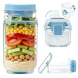 Boîte à salade avec compartiment anti fuite pour sauce, boîte repas à ouverture latérale et compartiments séparés, saladier portable pour meal prep, école, bureau, salle de sport, pique nique