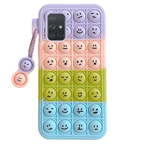 Herbests Funda Compatible con Samsung Galaxy A71 - Funda Bubble Stress Relief Toy Funda de Silicona Suave Sensory Fidget Cas Pop Funda Expresión Facial Antistress Case, Rainbow Cover