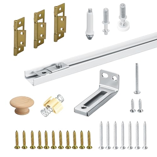 KOVOSCH 24-Inch Bifold Door Hardware Kit with Track, Closet Door Track Repair Tool Kit, Metal Track Kit for Door Use, White, Boxed