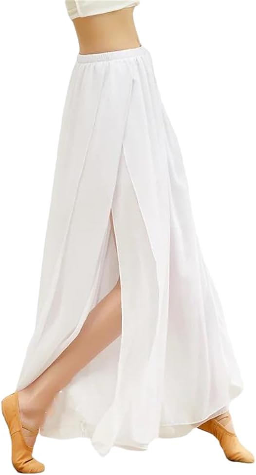 Women's Flowy Classical Dance Pant Loose Two Layers Chiffon Trouser Wide Leg with Side Split Body Outfit Folk Dance Pant