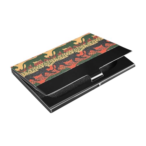 KLL Red Green Leopard Panther Silhouettes Slim Business Card Holder Travel with Leather & Stainless Steel Card case for Travel Home or Office Use tarjetero para Hombre