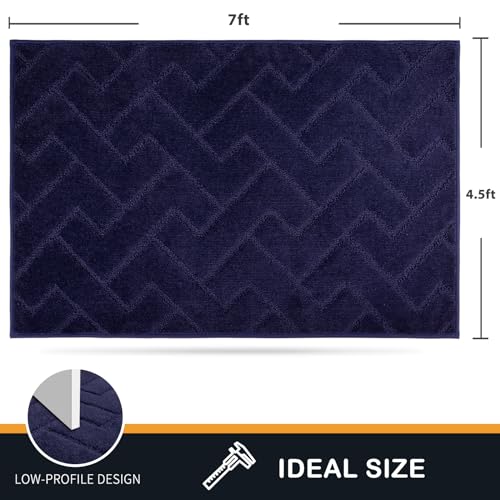 PURRUGS Easy Care Area Rug 4.5ft x 7ft, Non-Slip Machine Washable Entry Rug, Dog Door Mat, Stain Resistant Accent Rug for Hallway, Bedroom, Living Room and Mudroom, Midnight Blue