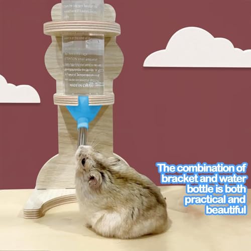 Hamster Trinkflasche Set - 1 Trinkflasche und 1 Massivholzbär Geformte Halterung für Hamster, Meerschweinchen, Kaninchen und Chinchillas (125ml)