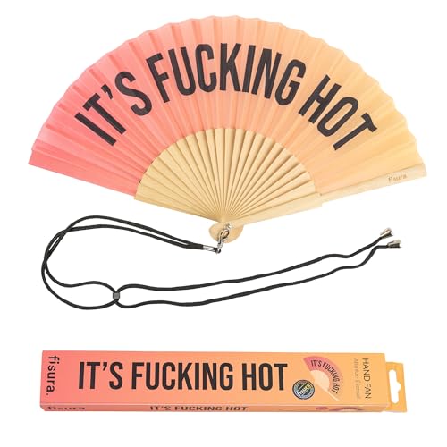 FISURA Handfächer mit Spruch F*cking Hot moderner Holzfächer Handventilator im roten Farbverlauf originelles Sommer Accessoire mit Aufhängeschlaufe Geschenkidee 42 5 x 23 cm