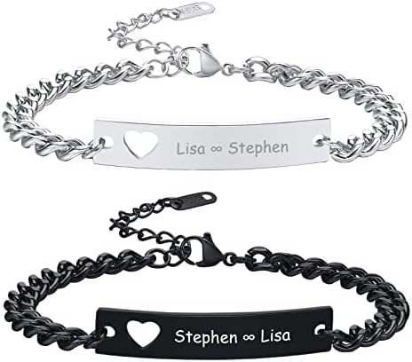 VNOX Customizable Bracelets Link Bracelets Personalized Engraved Couple Bracelets BFF Brother Sisters Bracelets Family Bracelets