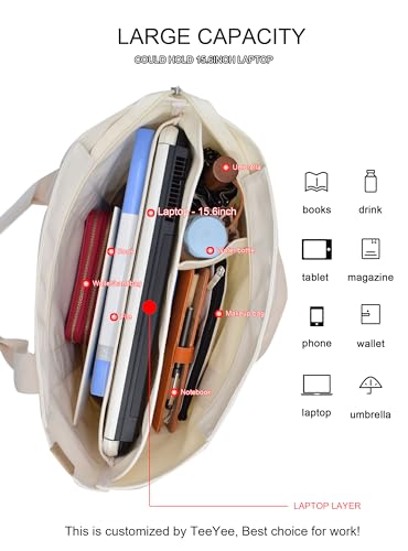 Image of TeeYee 16oz Canvas Tote Bag Casual Multi pockets Handbags Large Capacity Shopping Shoulder Bag with Pocket Bags Work Purses