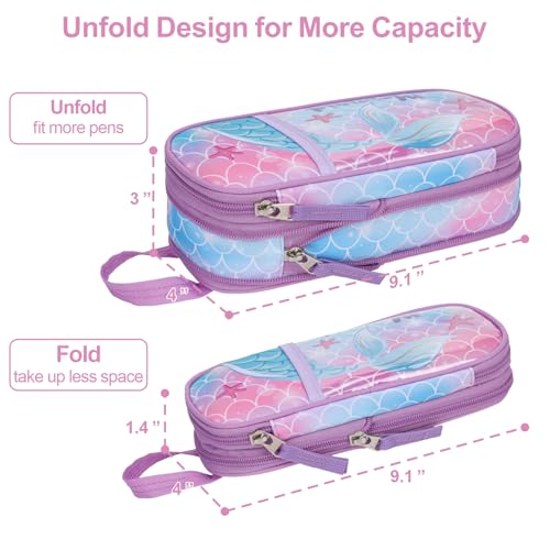 Image of Cute Kids Pencil Case - Girls Pen Pouch Large School Organizer | Pen Bag & Smooth Zipper, Multi-Slot Storage, Mesh Pocket, 900D Water Resistent, Giftable School Supplies, Purple Mermaid