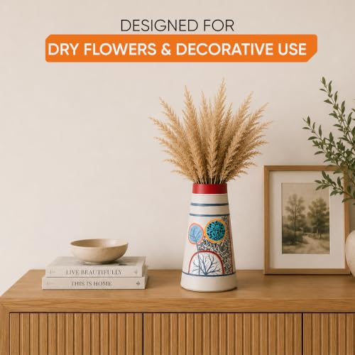 Image of Aakriti Art Creations Redwood Groove Terracotta Pyramid Vase | Hand-Painted Warli Art Multicolor| Matte Finish Decorative for Living Room, Table & Floor Decor