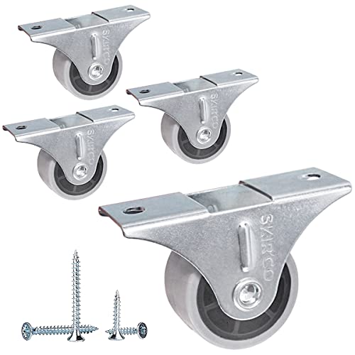 SKIR'CO Lot de 4 petites roulettes pour meubles - 30 mm - Roulettes en caoutchouc gris - Roulettes fixes - Non pivotantes, unidirectionnelles - Vis incluses
