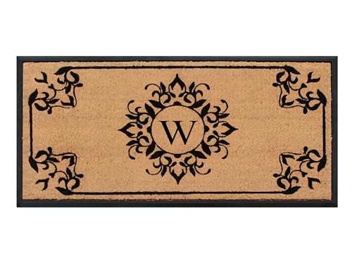A1 HOME COLLECTIONS A1HC Floral Natural Coir & Rubber Monogrammed Door Mat - 24 x 48 Inch Heavy Duty Front Door Welcome Doormat, Anti-Shedding Durable Entrance Mat