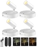 EZVALO Spot Lights Indoor,5500mAh Rechargeable Plants Spotlights with Remote,Wireless Mini Art Accent Spot Lights with Timer＆Dimmable, 3CCT, Uplights Indoor for Plants,Display,Artwork(4Pack-White)
