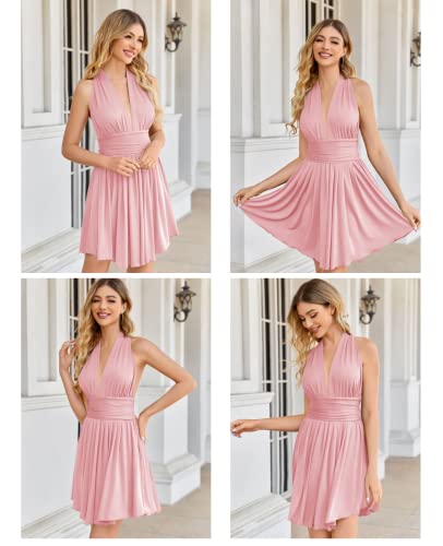 Image of Heysolo Women's Halter Deep V Neck Mini Dress Summer Backless Sleeveless Sexy Party Club Cocktail Dresses