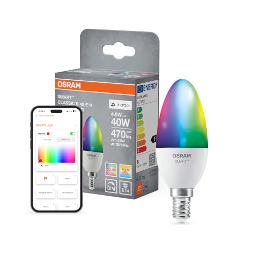 Osram Lampe LED SMART+ Matter B40 forme bougie 4,9 W E14 RGBW, intensité