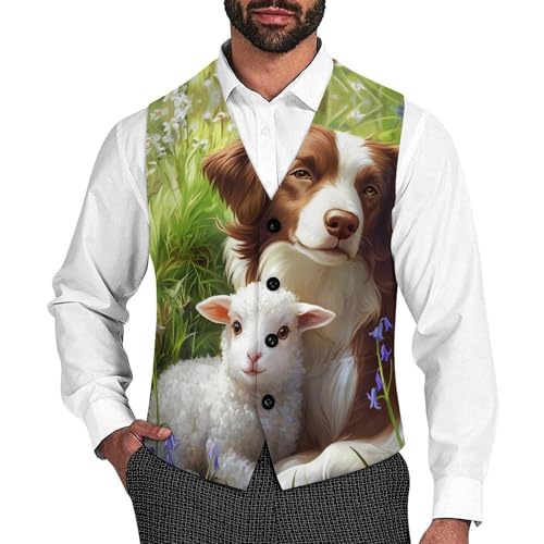 Border Collie Dog Sheep Men's Suit Vests Dress Vest V-Neck Waistcoat Slim Business Formal with Pocket