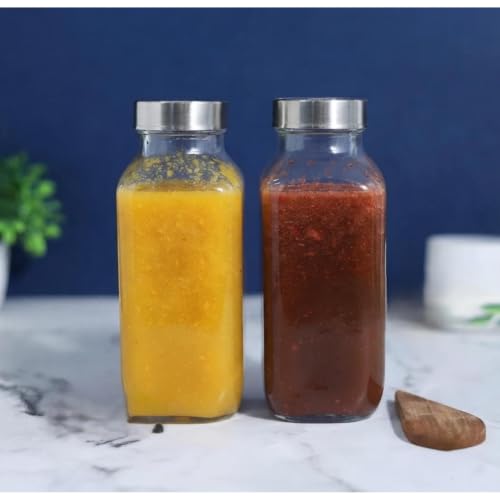 Image of CROCO JAR Wide Mouth Glass Water Bottle with Leak-Proof Airtight Double Layer Stainless Steel Lid for Water, Smoothie, Juices (16 OZ PK2 500ml)