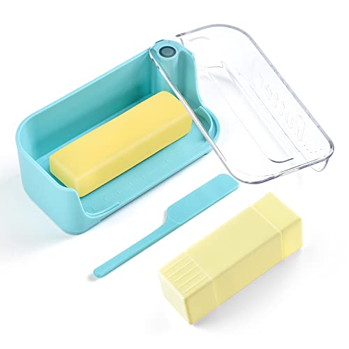 Butter Dish With Transparent Lid, Dishwasher Safe Butter Storage Container, Abs Plastic Butter Dish For Countertop, Butter Dishes With Knife & Butter Stick（Blue） #TOP5