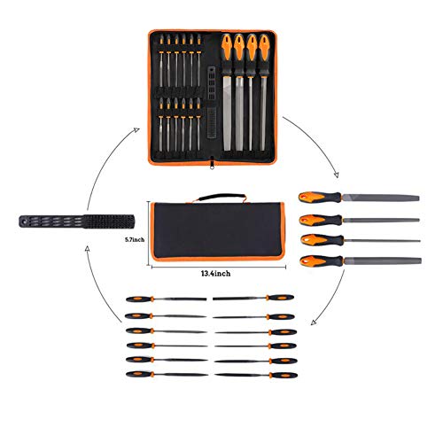 17Pcs File Tool Set with Carry Case,Premium Grade T12 Drop Forged Alloy Steel, Precision Flat/Triangle/Half-round/Round Large File and 14pcs Needle Files/1 brush