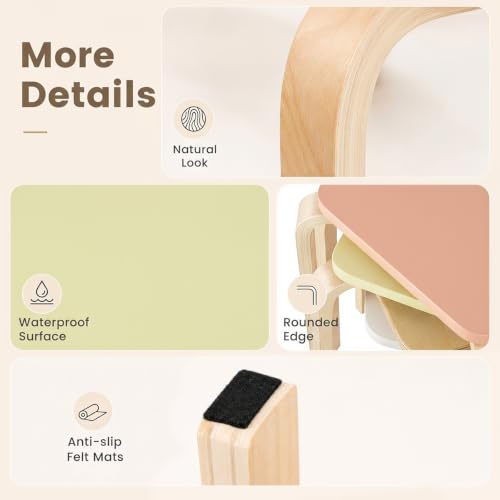 Image of COSTWAY 18-Inch Stackable Wooden School Stools Set of 4, Assorted Color | Portable Backless School Chairs with Square Top, Anti-Slip Felt Mats, Stacking Stools for Classroom, Dining Room, Kitchen