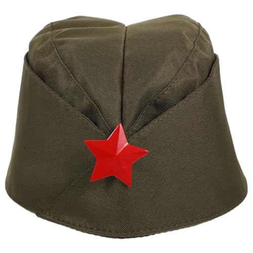 Kisangel Green Side Cap Soviet Hat Stewardess Wheat Airline Beret Hat Pilotka Russian Army Hat with Red Star for Christmas Carnival Cosplay Party Supplies