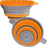 Kitchen Maestro Collapsible Silicone Colander/Strainer. Includes 2 Sizes 8 and 9.5 inch. … (Orange)