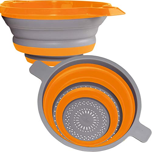 Kitchen Maestro Collapsible Silicone Colander/Strainer. Includes 2 Sizes 8 and 9.5 inch. … (Orange)