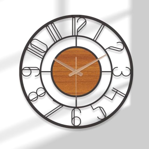 Image of Arabs Modern Metal & Wooden Wall Clock, Number PRO W, 40 CM | For Living Room Bedroom Office Kitchen, Stylish, Designer, Big Size