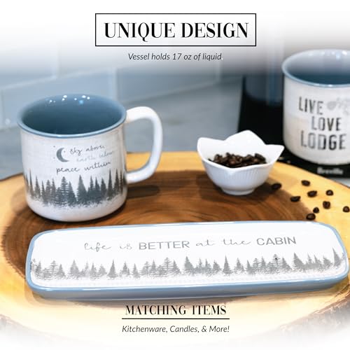 Taza de cerámica 17 oz Lodge con diseño bosque y luna miniatura 4