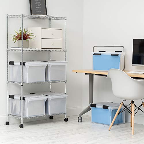 Iris Usa 32 Quart Weatherpro Letter Size Portable File Box, Plastic Storage Container With Durable Lid And Seal And Secure Latching Buckles, Weathertight, Clear With Black Buckles, 4 Pack #TOP1