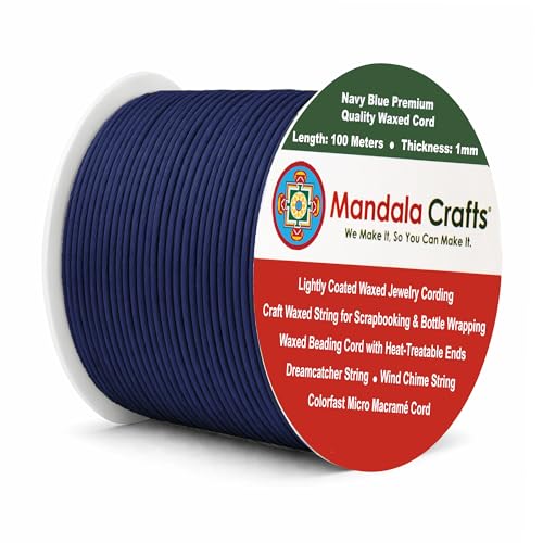 Mandala Crafts 1mm Navy Blue Cotton Waxed Cord for Jewelry Making, 109 Yards – Waxed Cotton String for Decorative Knotting and Accessory Assembly