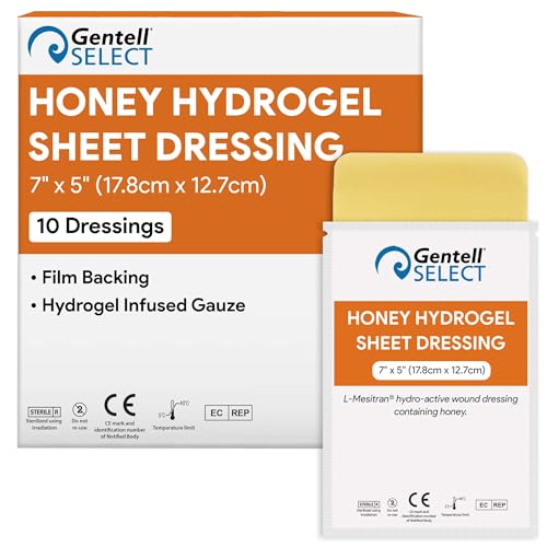 Image of Honey Hydrogel Sheet Dressing 7 inchx5 inch - 10 Hydrogel Sheets with 30% Medical Grade Honey for Wounds - Good for Ulcers, Surgical Wounds, Donor Sites, Cuts, Abrasions, and More