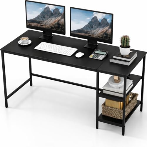 Image of 120 cm Computer Desk for Home Office | Study Writing Table with Multi-Storage Shelves | Study Table for Home | Gaming Setup | Wooden PC Table | Space-Saving Setup | Black | 120x60x75 cm