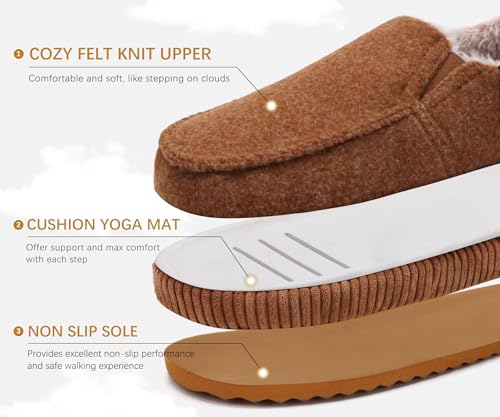 Image of ONCAI Mens Clog Slippers with Arch Support Stripe Faux Fur Cotton-Blend High-Density Memory Foam Warm House Slippers Slip-on Indoor Outdoor Rubber Sole Size 7-16