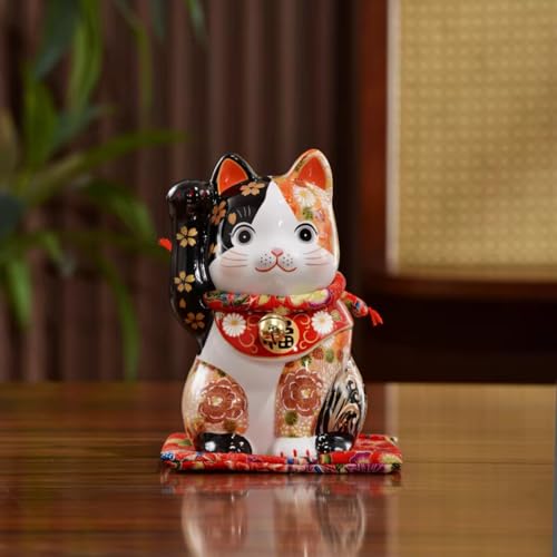 Mascotte chat style japonais tricolore oreilles bleues déco maison - 6