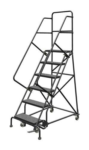 Image of Tri-Arc KDSR106246 6-Step Steel Rolling Industrial and Warehouse Ladder with Handrails and 24 inch Wide Perforated Tread