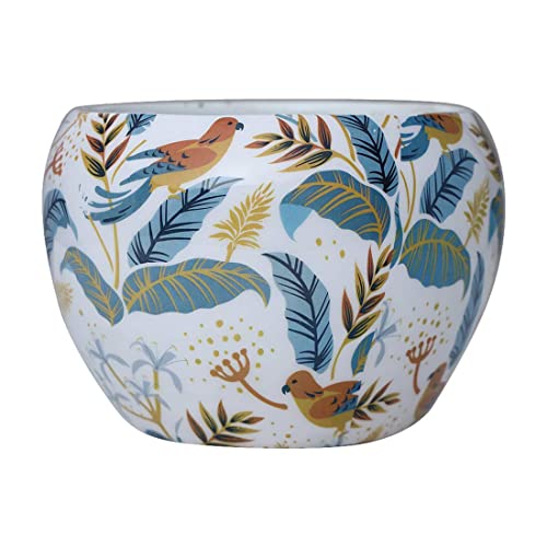 Image of Hand Painted Metal Planter with Wooden Stand (Black)