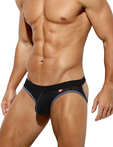 Mauro Kane Jockstrap Hombre - Suspensorio Deportivo Hombre, Ropa Interior Transpirable Calzoncillos, Antirozaduras, Elástico Negro (Gris) L
