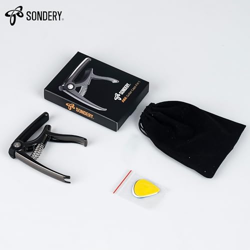 Sondery Guitar Capo 4 in 1 for 6 Strings Acoustic and Electric Guitars, 5 Guitar Plectrums and A Pouch Enclosed Free - Thumbnail 7