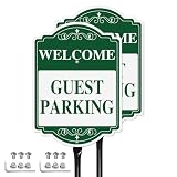 Anobell Welcome Guest Parking Signs With 36 inch Iron Metal Stake 10 x 14 Inch Rustproof Aluminum Customer Parking Signs Outdoor Yard Driveway Sign for Home Office Hotel Business 2 Pack