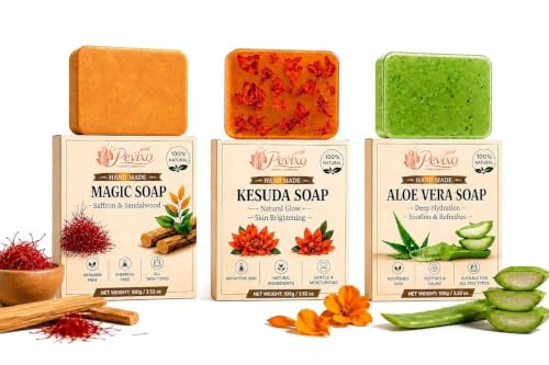 Natural Handmade Soap Set of 3 | Royal Glow Saffron Sandalwood, Kesuda & Aloe Vera Soap | Herbal Moisturizing Bath for Men & Women Deal